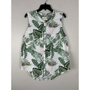 C&C California Top Linen Tropical Palm Sleeveless Lagenlook Luxury Sz Large